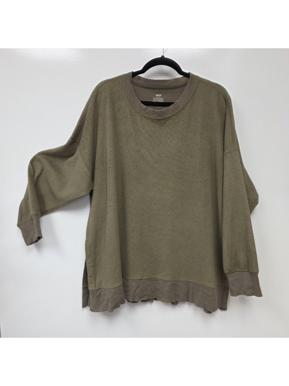 Aerie Sweatshirt Womens XL Green Fleece Crewneck Oversized Pullover Side Slits
